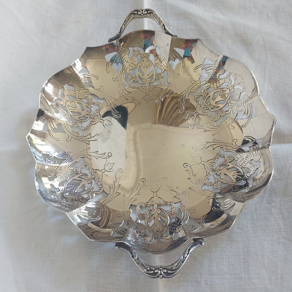Pierced vintage silver candy dish